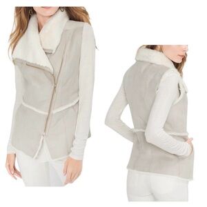 White House Black Market Womens Fleece Jacket Ivory Faux Fur Shearling Vest  S
